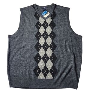 Dockers Argyle Sweater Vest Men's XL Onyx Grey Extra Soft Knit Grandpacore